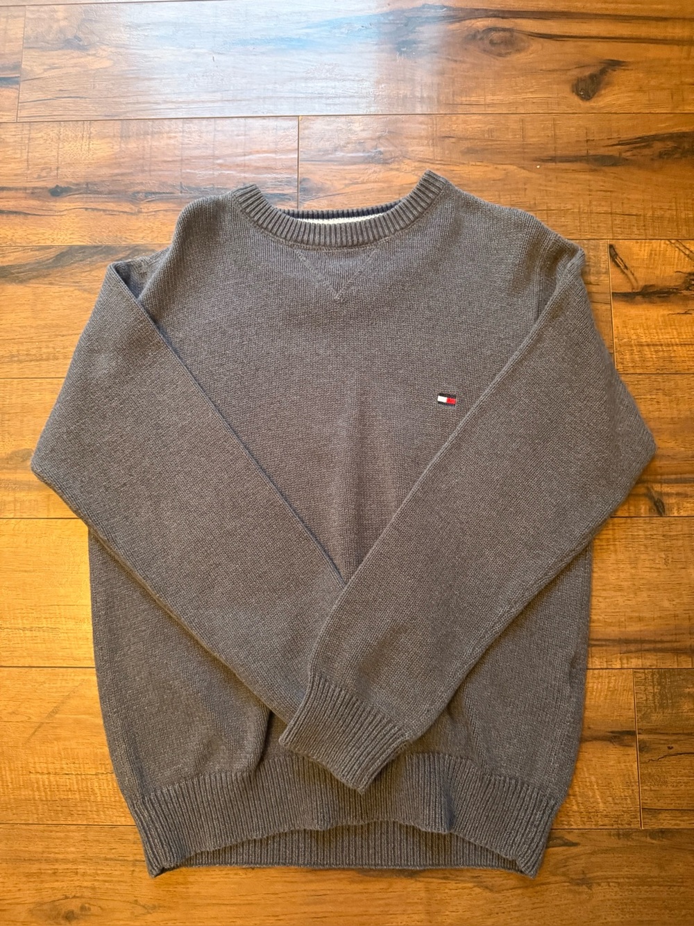 Tommy Hilfiger Sweater 100% Cotton Gray Pullover Crewneck Mens S